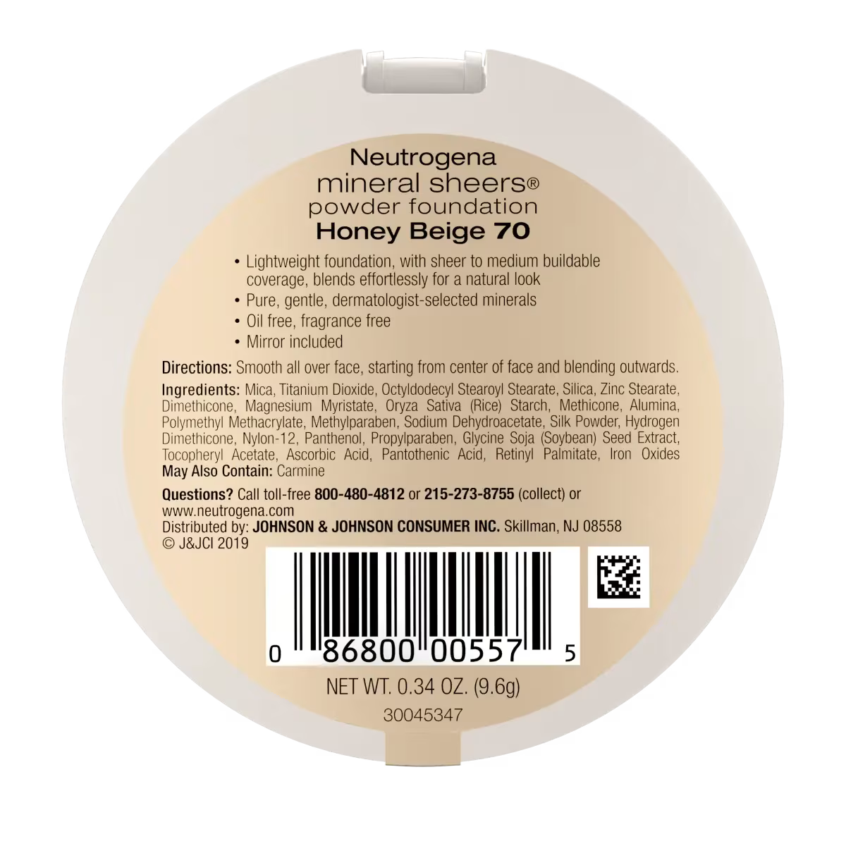 Neutrogena® Mineral Sheers Compact Powder Foundation, Honey Beige 70, .34 Oz - US 6467