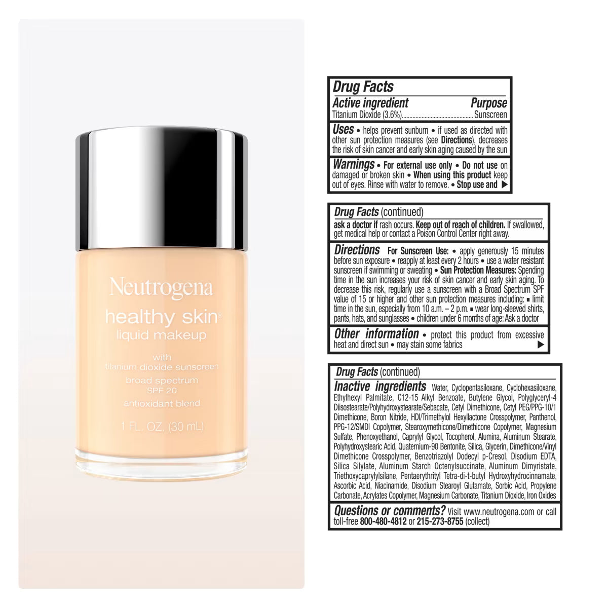 Neutrogena® Healthy Skin Liquid Foundation Makeup Broad Spectrum SPF 20, 120W Warm Shell, 1 Fl. Oz - US 3295