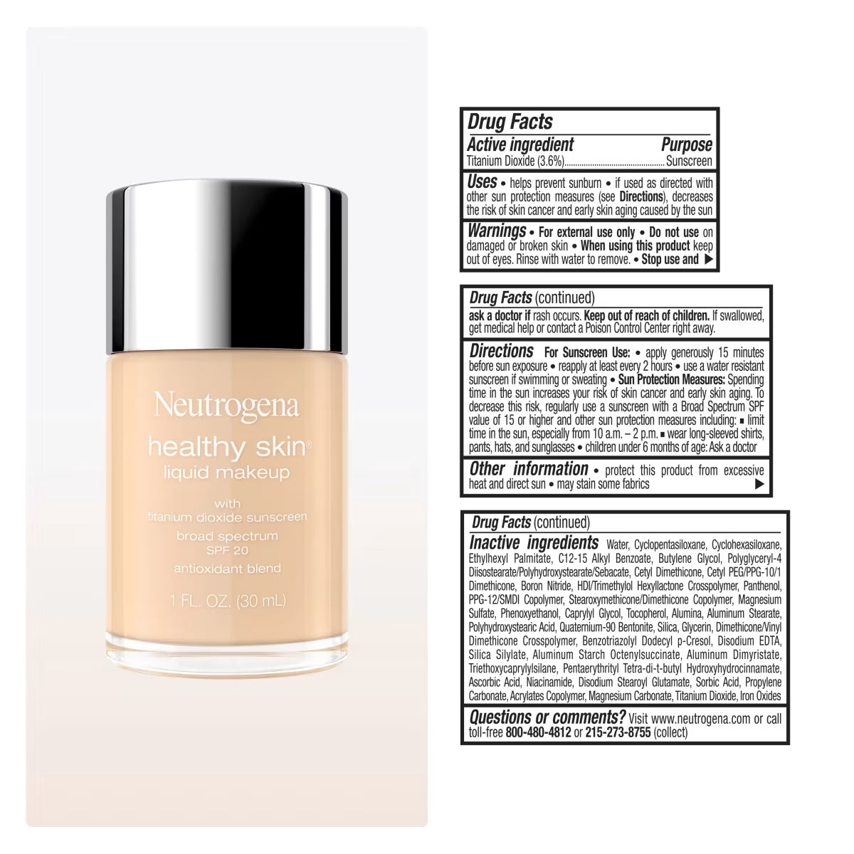 Neutrogena® Healthy Skin Liquid Makeup Broad Spectrum SPF 20, 170N Ivory Beige, 1 Fl. Oz - US 8384