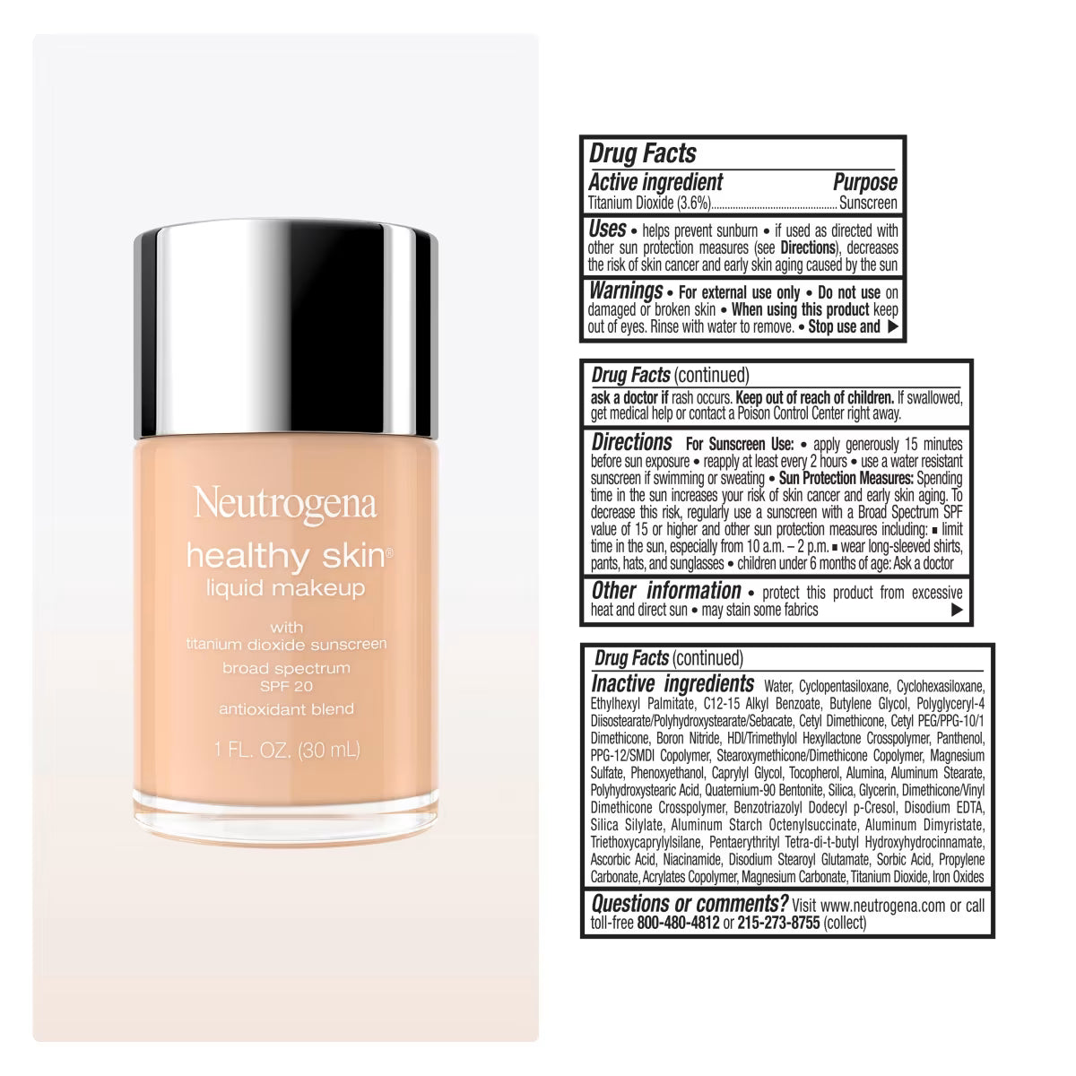 Neutrogena® Healthy Skin Liquid Foundation Makeup Broad Spectrum SPF 20, 230W Nude, 1 Fl. Oz - US 8518