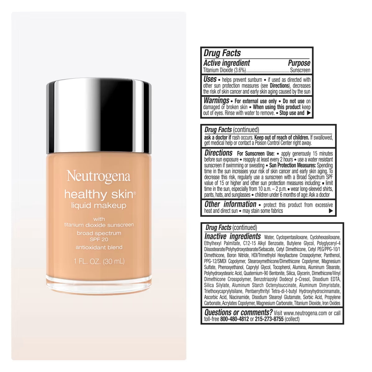 Neutrogena® Healthy Skin Liquid Foundation Makeup Broad Spectrum SPF 20, 260N Classic Nude, 1 Fl. Oz - US 2114