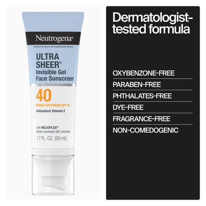 Neutrogena® Ultra Sheer Invisible Gel Face Sunscreen Broad Spectrum SPF 40, 1.7 Oz - US 0501