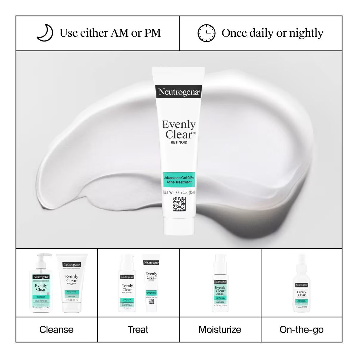 Neutrogena® Evenly Clear™ Retinoid Adapalene Gel 0.1% Acne Treatment, 0.5 Oz - US 0396